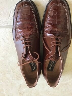 Emilio Franco  Brown Croc-Embossed Leather Derby Shoes